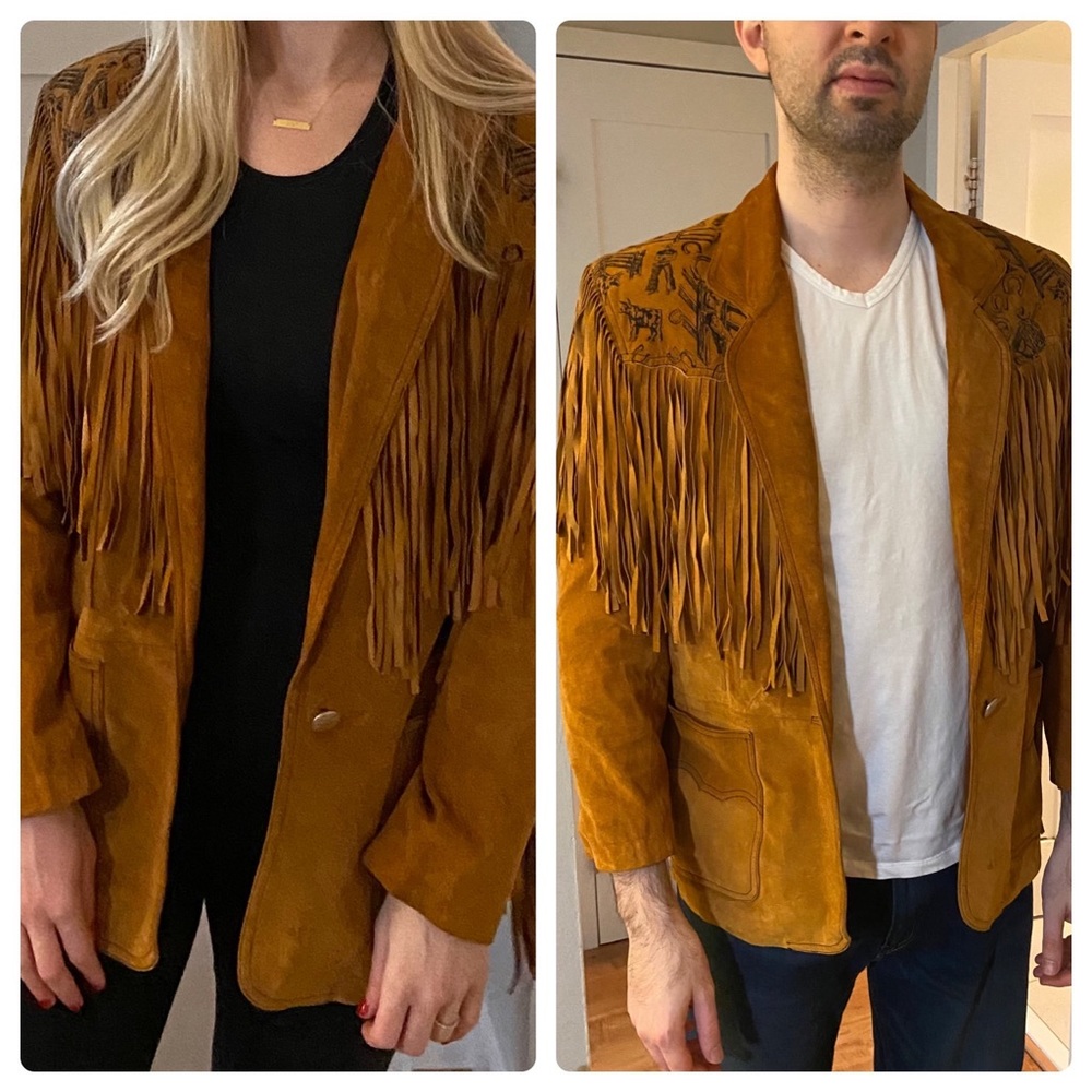 Erez levy brown suede southwestern vintage fringe jacket (male/female versatile)